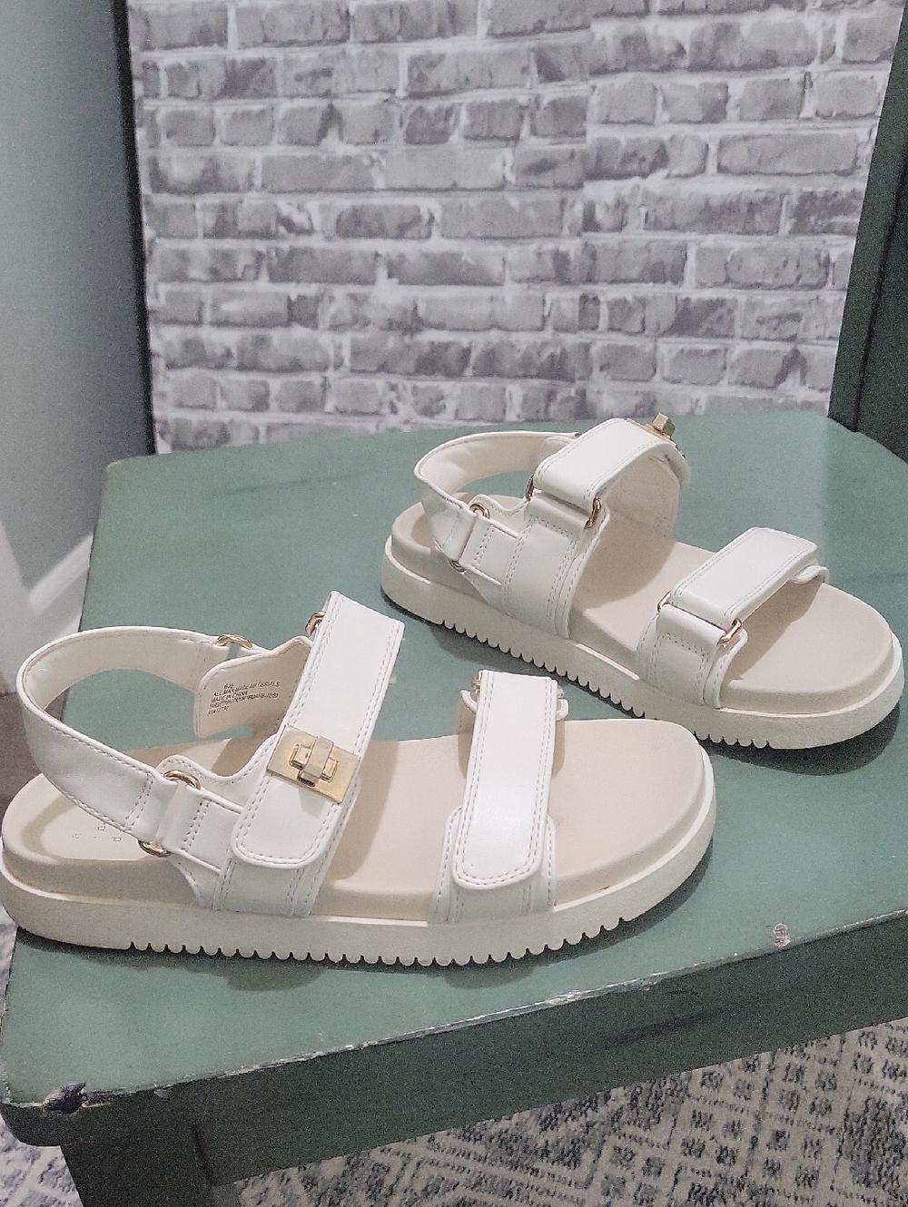 a new day Ivory Hook And Loop  Double-Strap Sandals, Womens 6.5, Gold Accents